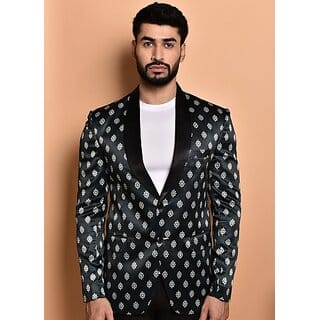 PrintCultr PrintCultr Men Printed Single Breasted Casual Blazer (Green)