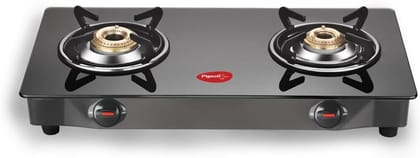 Pigeon Glass Top 2 Burner Manual Gas Stove (GT 2B, Black)