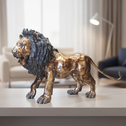 Brass Lion Decorative Statue for Temple, Hotel & Premium Decor, Height : 50 Inch (BSMAS1347 L)