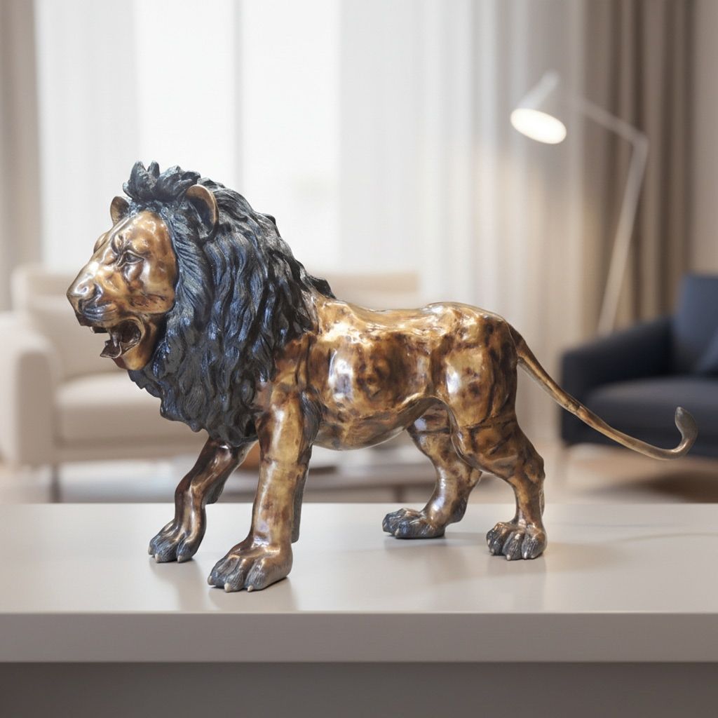 Brass Lion Decorative Statue for Temple, Hotel & Premium Decor, Height : 50 Inch (BSMAS1347 L)
