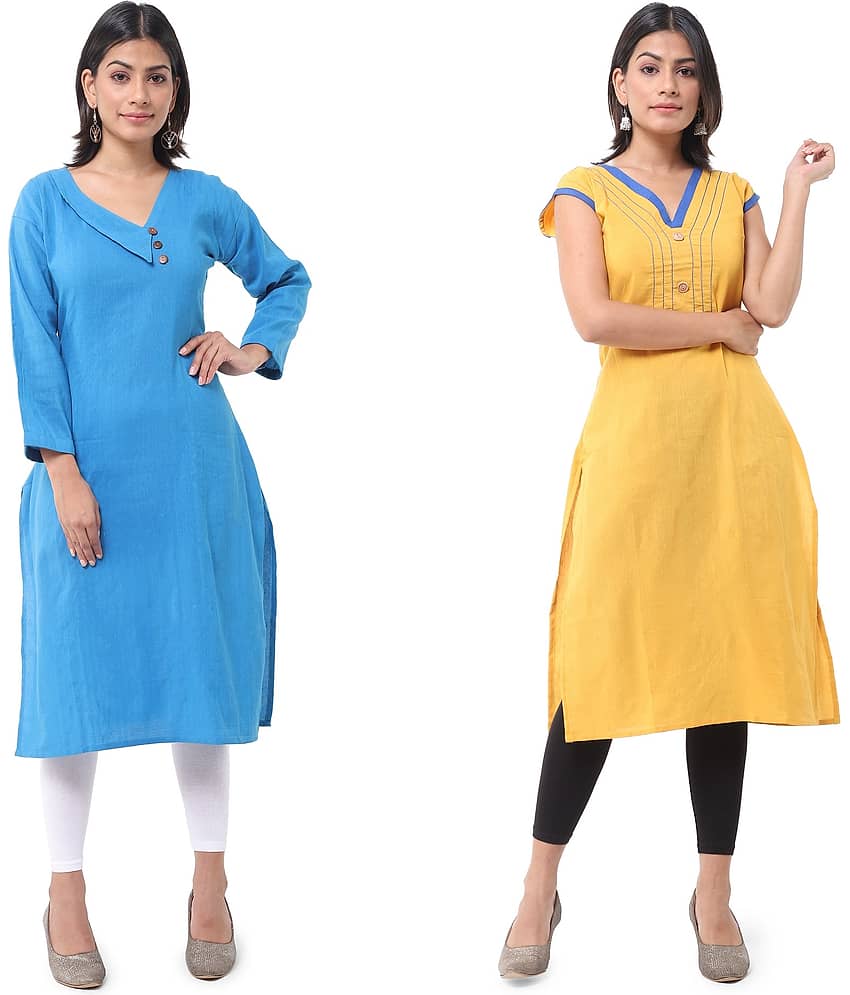 DESHBANDHU DBK - Multicolor Cotton Women's Straight Kurti ( Pack of 2 )