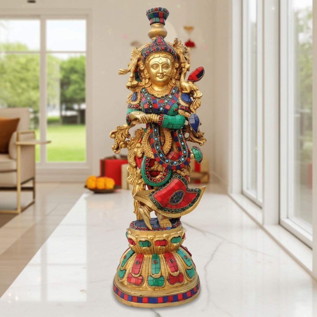 Brass Radha Ji God Idol - Handcrafted Temple Decor, Height : 20.5 Inch (BSMAS1628 R)