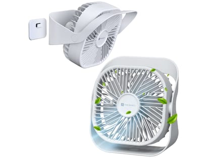 Portronics CoolCube Mini, 2-in-1 Desktop & Wall Fan, 2000mAh Battery, Type-C Charging, 360 Rotate with Pasteable Hook, 3 Speed Modes, BLDC Motor - White Portronics CoolCube Mini, 2-in-1 Desktop & Wall Fan, 2000mAh Battery, Type-C Charging, 360 Rotate with Pasteable Hook, 3 Speed Modes, BLDC Motor - White