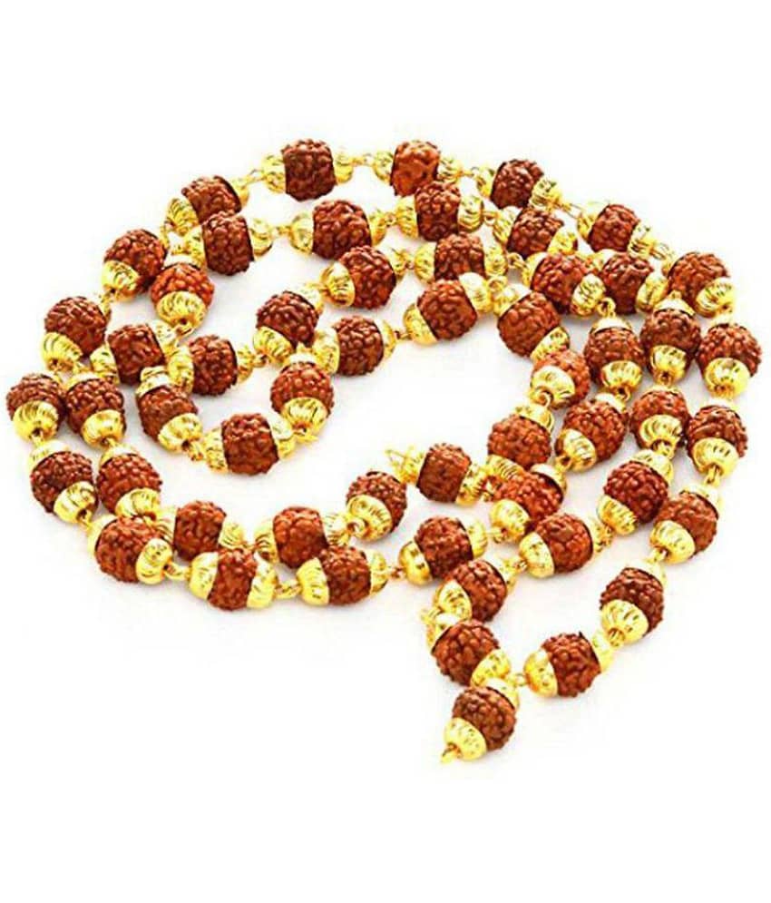 Rudraksha 5 Mukhi Japa Mala Rosary With Golden Cap Hindu Meditationyoga 54 + 1 BEADS
