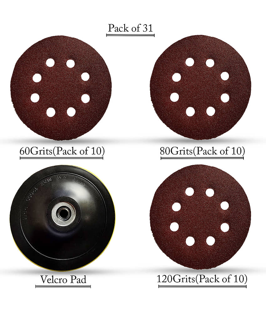5inch Velcro Pad + 60/80/120 Grit Sanding Disc Paper(Pack of 30) Suitable for Sanding Polishing Disc Pad Thread Sticky Disc