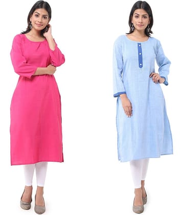 DESHBANDHU DBK - Multicolor Cotton Women's Straight Kurti ( Pack of 2 )