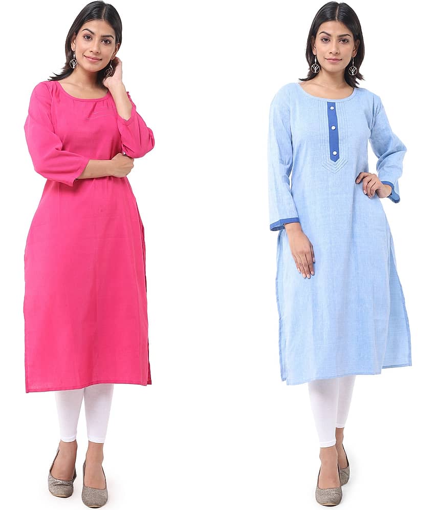 DESHBANDHU DBK - Multicolor Cotton Women's Straight Kurti ( Pack of 2 )