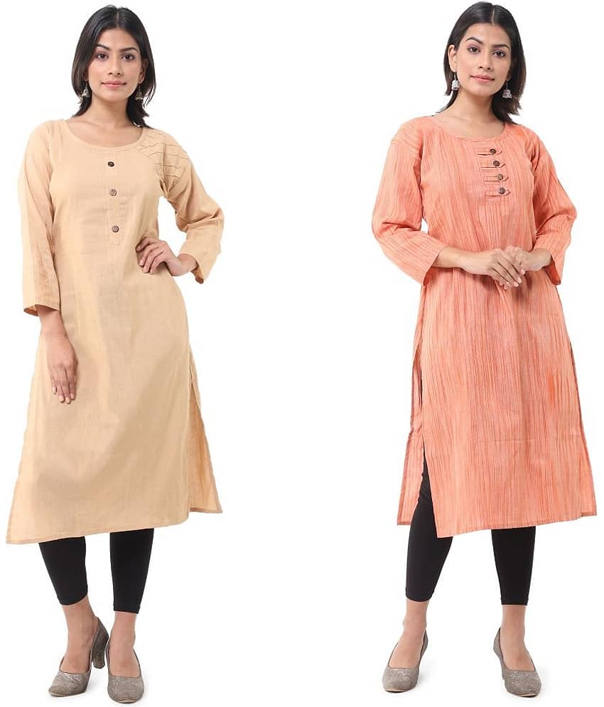 DESHBANDHU DBK - Multicolor Cotton Women's Straight Kurti ( Pack of 2 )