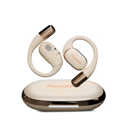 ACwO Dwots Sense OWS Wireless Over Ear Earphones|Situational Awareness|15Mm Titanium Drivers|65 Hours Playback|BT V5.4|Secure Fit|4 Mics with ENC|40Ms Low Latency|Equaliser Modes (Silver Cream) ACwO Dwots Sense OWS Wireless Over Ear Earphones|Situational
