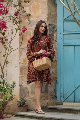 Whimsical Waves: Rayon Printed Short Dress Whimsical Waves: Rayon Printed Short Dress