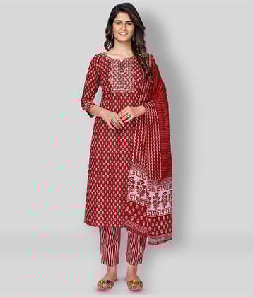 Vbuyz - Red Straight Cotton Women's Stitched Salwar Suit ( Pack of 1 )