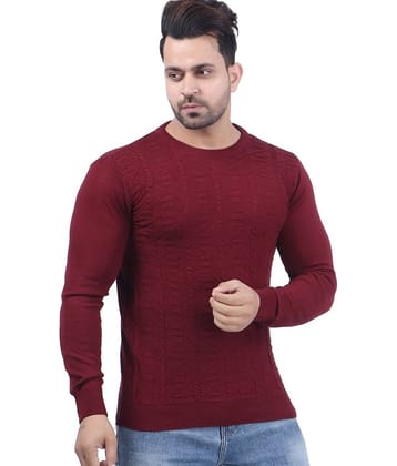 FEVERFEW Cotton Blend Round Neck Men's Full Sleeves Pullover Sweater - Maroon ( Pack of 1 )