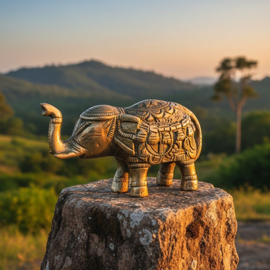 Traditional Brass Elephant Showpiece Statue for Table & Shelf Decor, Height : 2.5 Inch (ANMAS243 D)