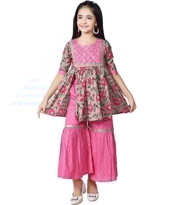 Arshia Fashions Girls Cotton Blend Kurti with Sharara ( Pack of 1 , Pink )