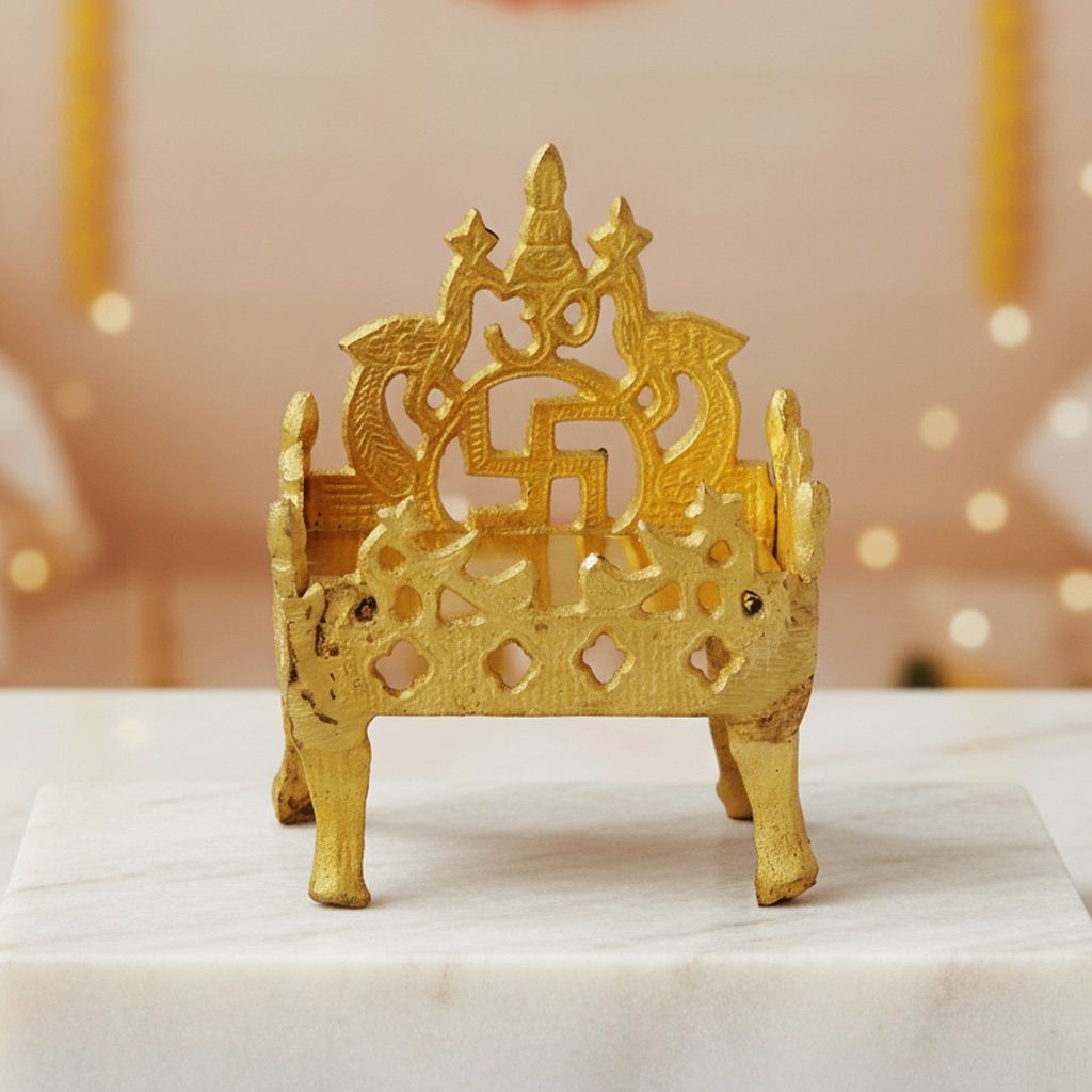 Brass Singhasan Dhalai for God Idol | Heavy Cast Mandir Singhasan, Height : 5 Inch (ZMAS324 A)