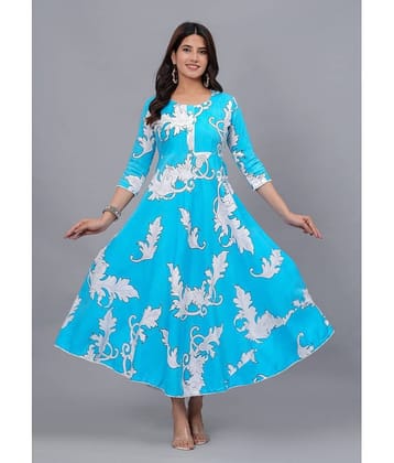 ANNEIV Rayon Printed Anarkali Women's Kurti - Light Blue ( Pack of 1 )