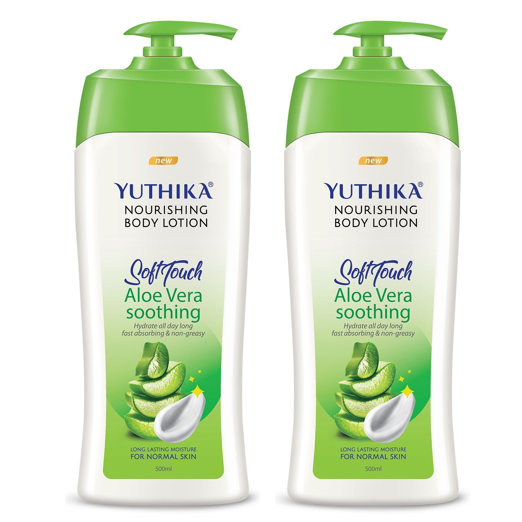 Yuthika Aloe Vera Body Lotion 500ml Pack of 2, Instant Hydration, Fast Absorbing & Long Lasting Nourishing Body Lotion