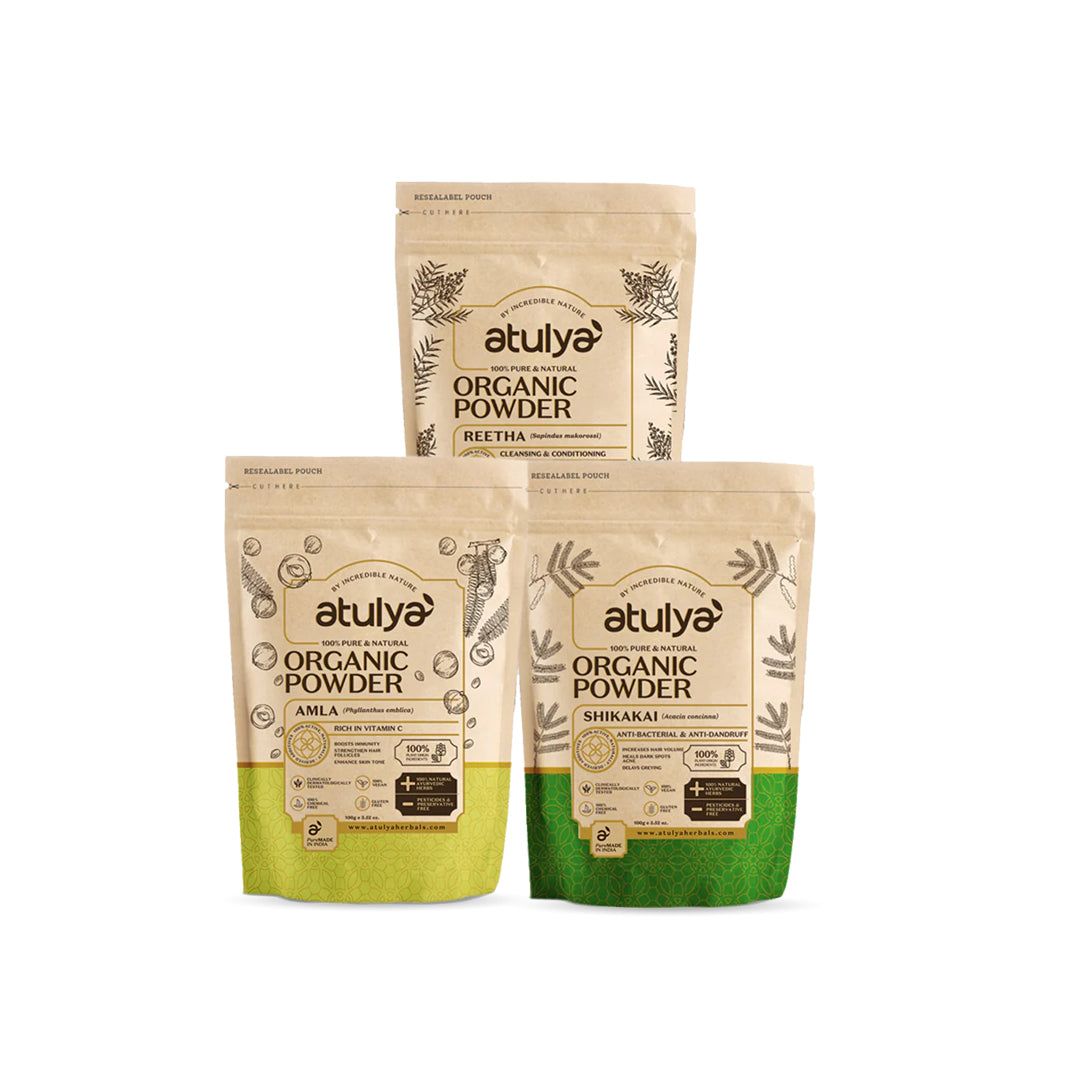 Atulya 100% Pure & Natural Organic Powder Amla, Reetha, Shikakai Powder (Pack of 3)