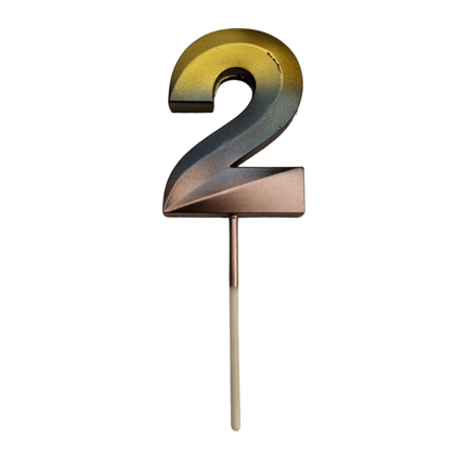Number 2 Metalic Golden Purple Pink Stick Candle - 1PC