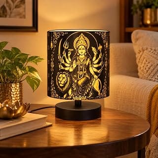tu casa Goddess Durga MATA Table Lamp for Pooja Room | Decorative Devotional Night Lamp for Home Temple, Mandir, Bedroom & Living Room | Religious Home Décor & Gifting