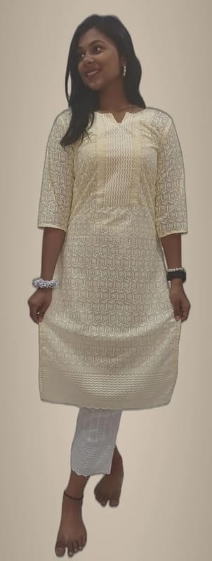 Mom And Me Yellow Georgette Chikankari Kurta (L) | Premium Ethnic Wear | Festive & Party