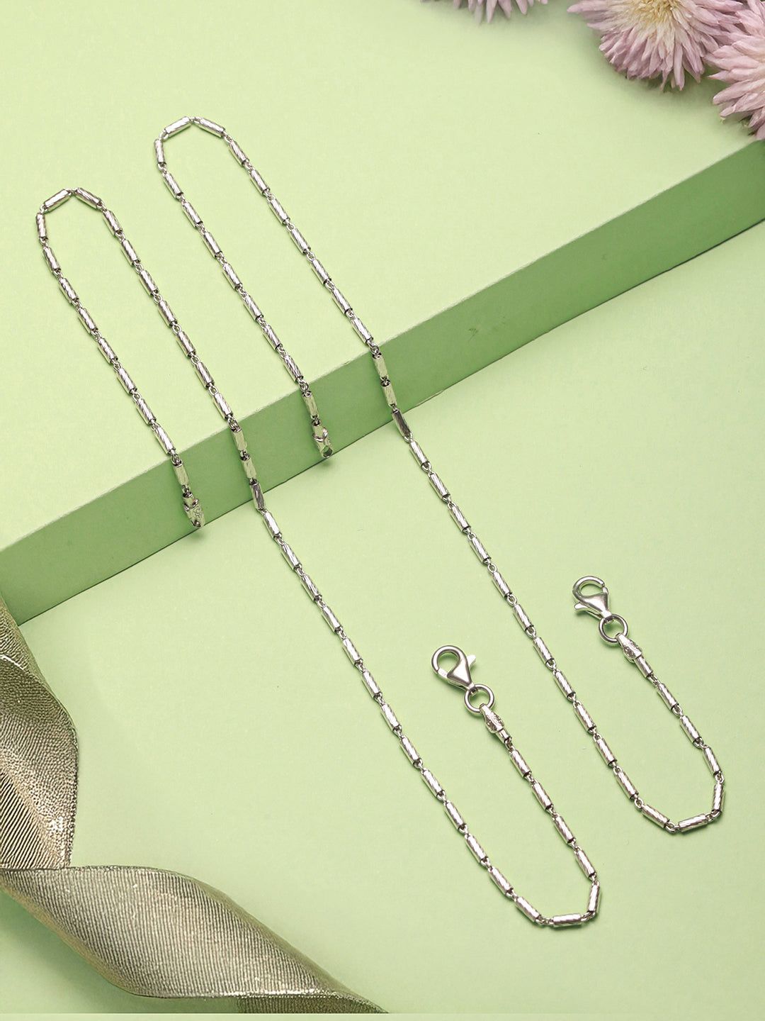 925 Sterling Silver Rhodium Plated Delicate Trendy Link Pair of Payal Anklet