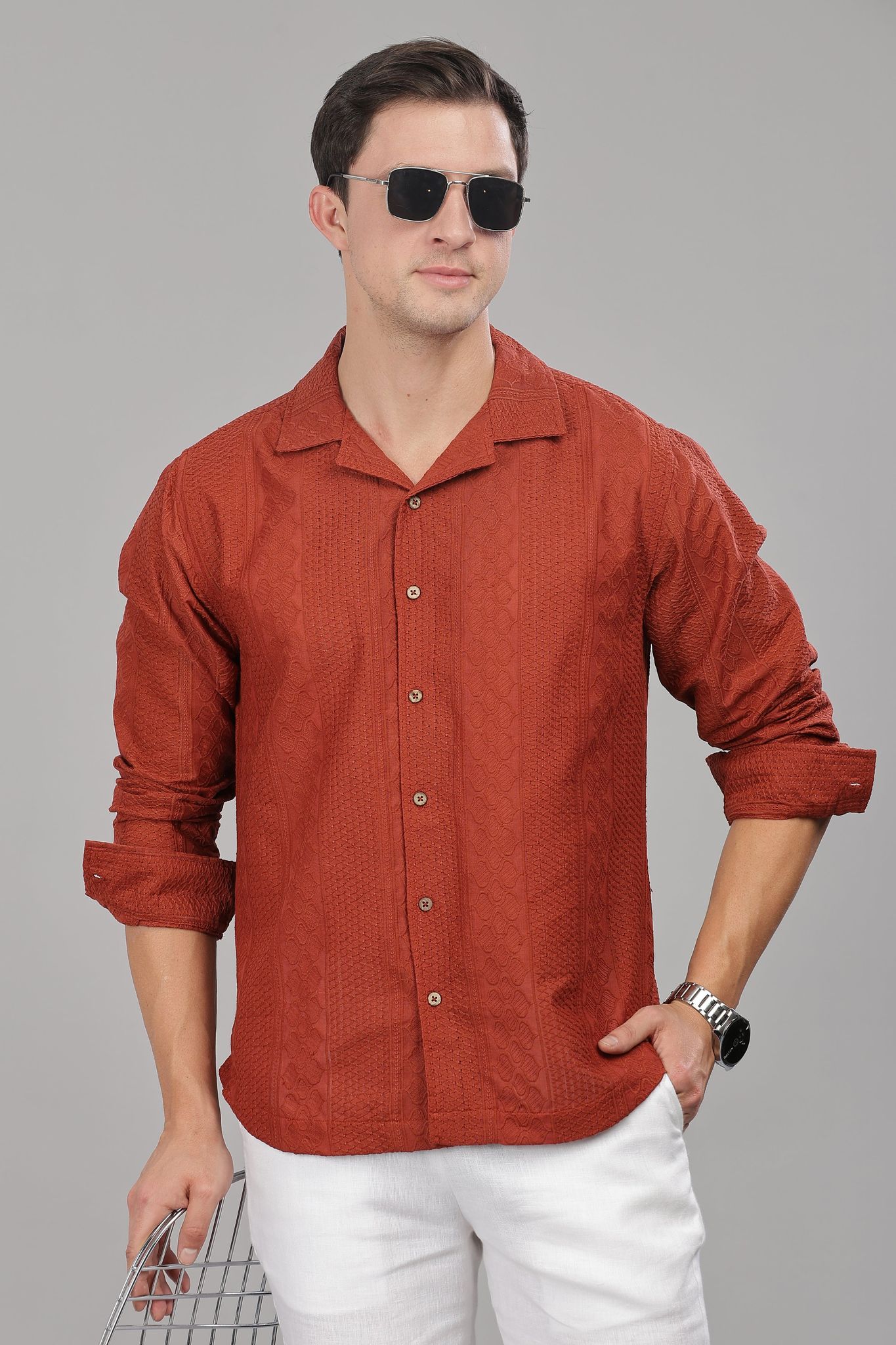 Rust Monnaaco Cuban Collar Shirt