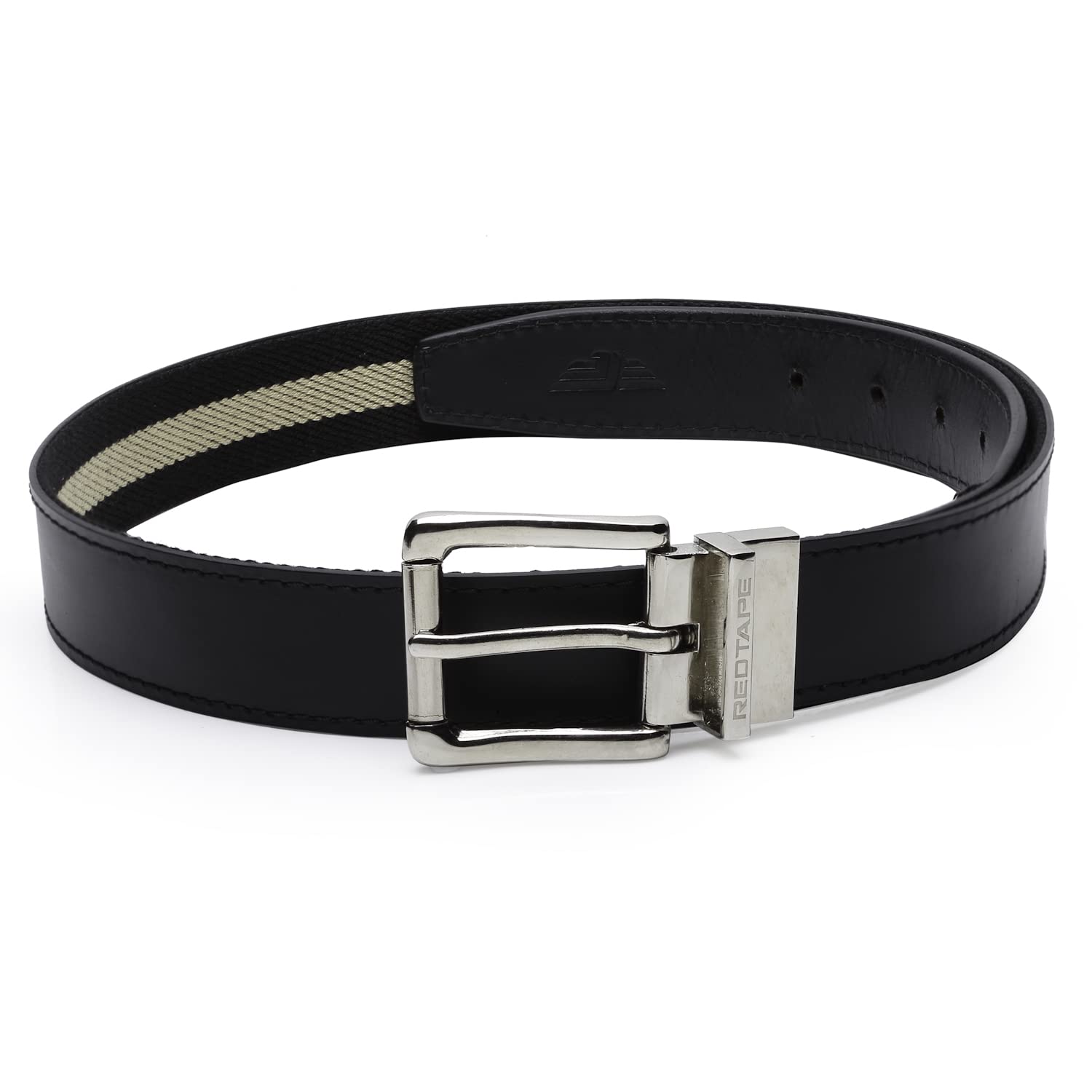 Red Tape Men Black Stone Leather Reversible Belt