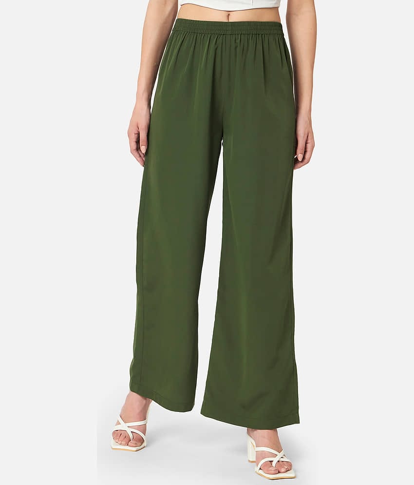 ALL WAYS YOU - Olive Crepe Straight Women's Palazzos ( Pack of 1 )