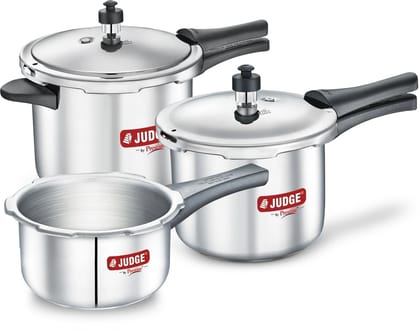 Judge By Prestige ACE Combo Pack Of 3 Easy Grip Handle| Long-Lasting Pressure Regulator 5 L, 3 L, 2 L Induction Bottom Pressure Cooker (Stainless Steel)