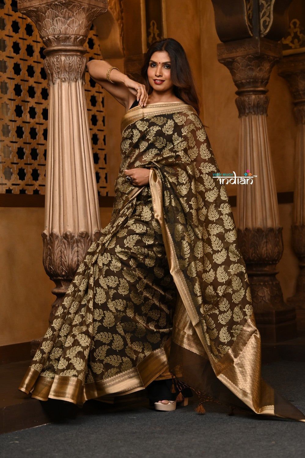 Parampara ~ Premium ~ Cotton Blend Handloom Banarasi saree ~ Black