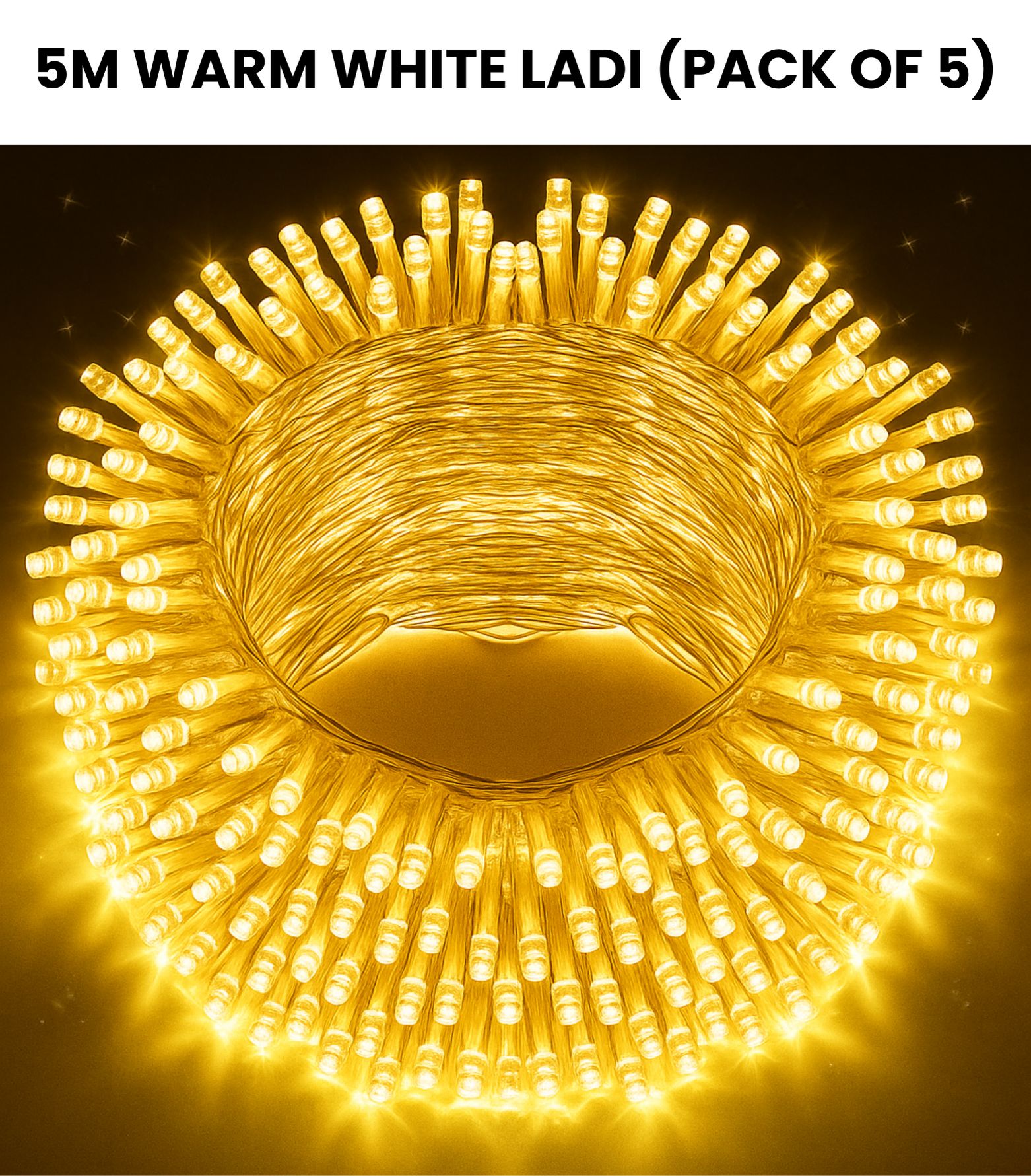 SPARKWORLD 5M Warm Yellow LED String Lights – Decorative Fairy Lights (Pack of 5) for Home, Events & Festivals | Size: 5 m