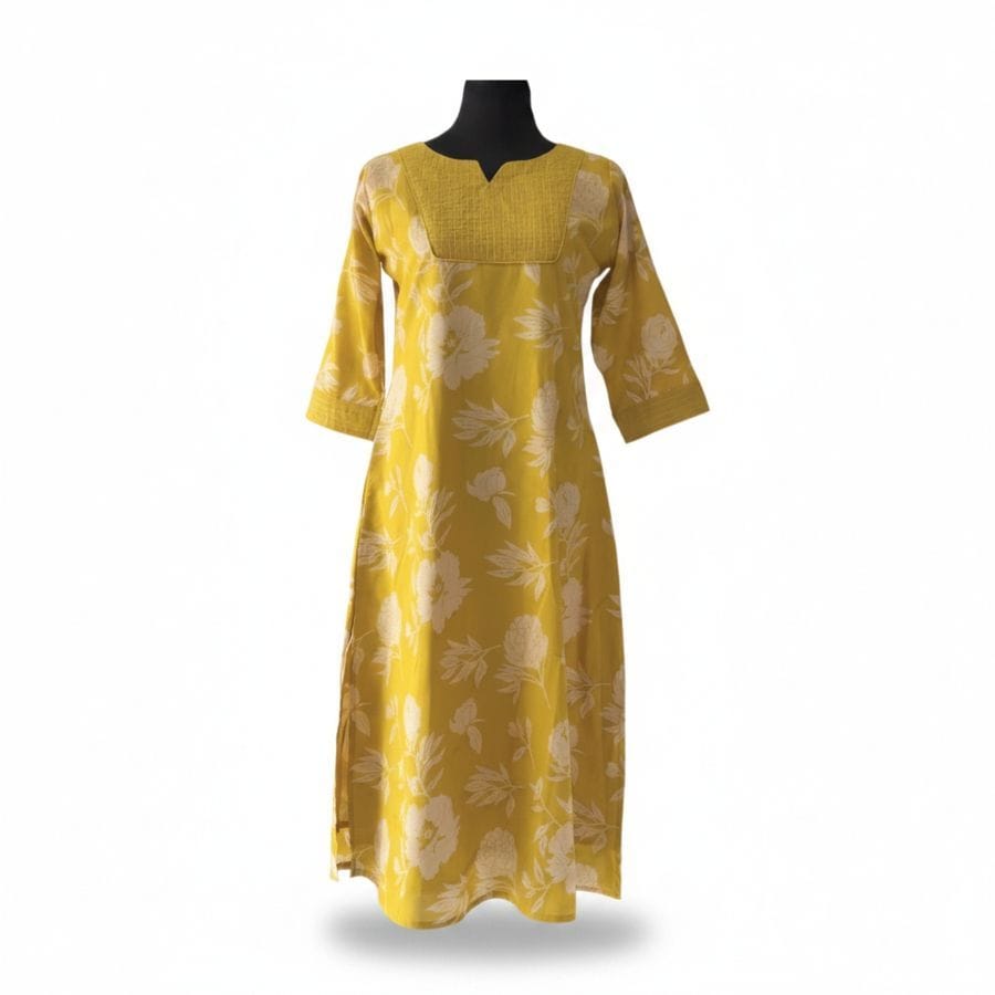 Mustard Floral Printed Kurta
