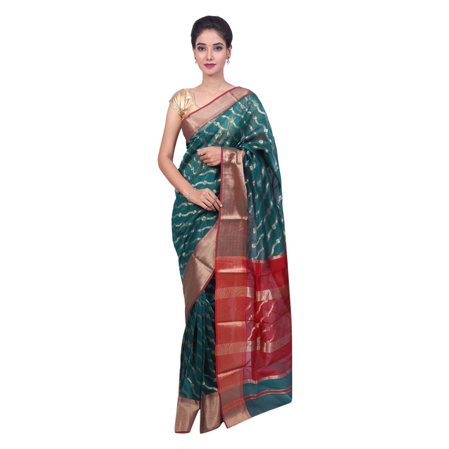 HANDLOOM MAHESHWARI TRADITIONAL SAREE WITH BLOUSE (SKU - 3S0115030422 SAREE- 135)
