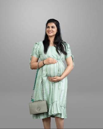 Pastel green white printed dress with adjustable waist band - Sleeveless Pastel green white printed dress with adjustable waist band - Sleeveless