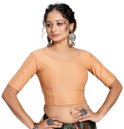 Round Neck Dobby Cotton Lycra Stretchable Short Sleeve Readymade Saree Blouse