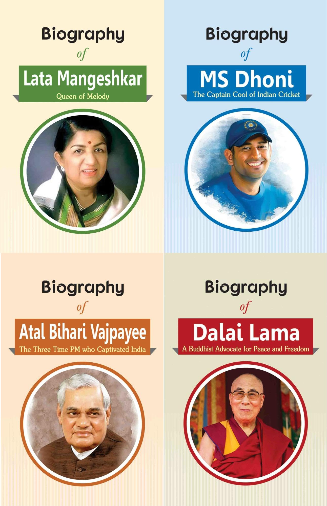Biography of Lata Mangeshkar, Atal Bihari Vajpayee, MS Dhoni & Dalai Lama (Set of 4 Books) [Paperback] [Sep 24, 2023] RPH Editorial Board