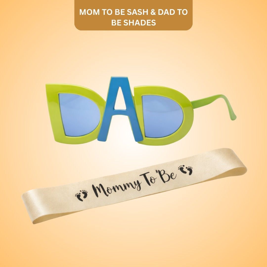 Mom To Be Sash Satin Pink & Green DAD Sunglasses - 2PC