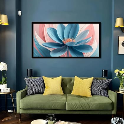Luminary Serene Azure Elegance – Luxe Cotton Canvas Painting for Modern Living Spaces | Frame Size (127 X 69 Cm) | Frame Type (Black) | 5-Year Warranty