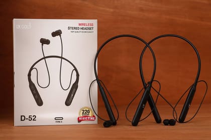 LK Gold D-52 Wireless Bluetooth Neckband Earphones with Mic, Deep Bass Stereo Sound, Magnetic Earbuds & Long Battery Backup LK Gold D-52 Wireless Bluetooth Neckband Earphones with Mic, Deep Bass Stereo Sound, Magnetic Earbuds & Long Battery Backup