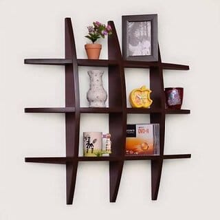 Onlinecraft Wooden Wall Self ( T Rack Brown) Wooden Wall Shelf (Number Of Shelves - 12, Brown)