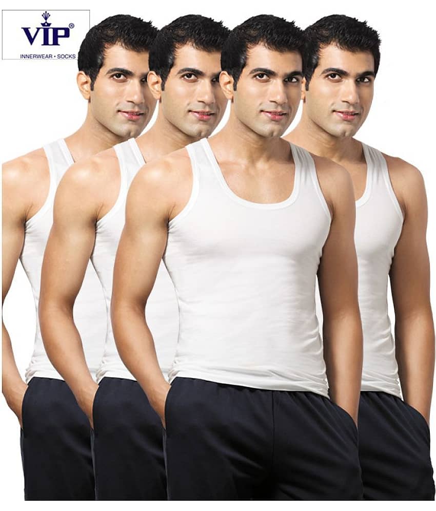 VIP White Sleeveless Vests Pack of 4