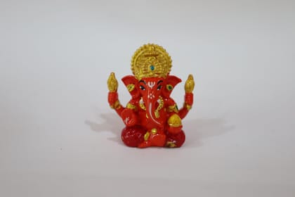 Lord Ganesha Decorative Statue, Red and Gold, Hindu Deity Figurine, Small Size Lord Ganesha Decorative Statue, Red and Gold, Hindu Deity Figurine, Small Size