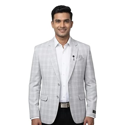 Men's Light Grey Checkered Blazer, Single-Breasted, Smart Casual Style Men's Light Grey Checkered Blazer, Single-Breasted, Smart Casual Style