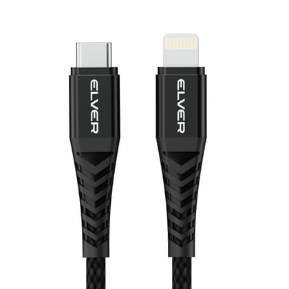 Elver USB-C to Lightning Cable, 27W Fast Charging, 1.2M Length, 480Mbps Data Speed, Tangle-Free - Black