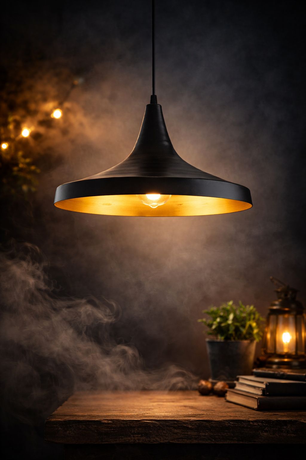 SPARKWORLD Modern Black & Gold Hanging Pendant Light | Industrial Style Ceiling Lamp for Dining, Kitchen, Cafe & Bar E27 Holder | Size: 13X24 cm | Colour: Pan