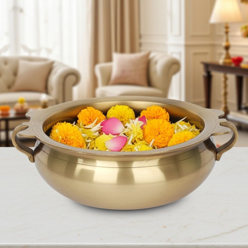 Brass Flower Urli - Traditional Decorative Bowl, Diameter : 6 Inch (BSMAS1149 A)