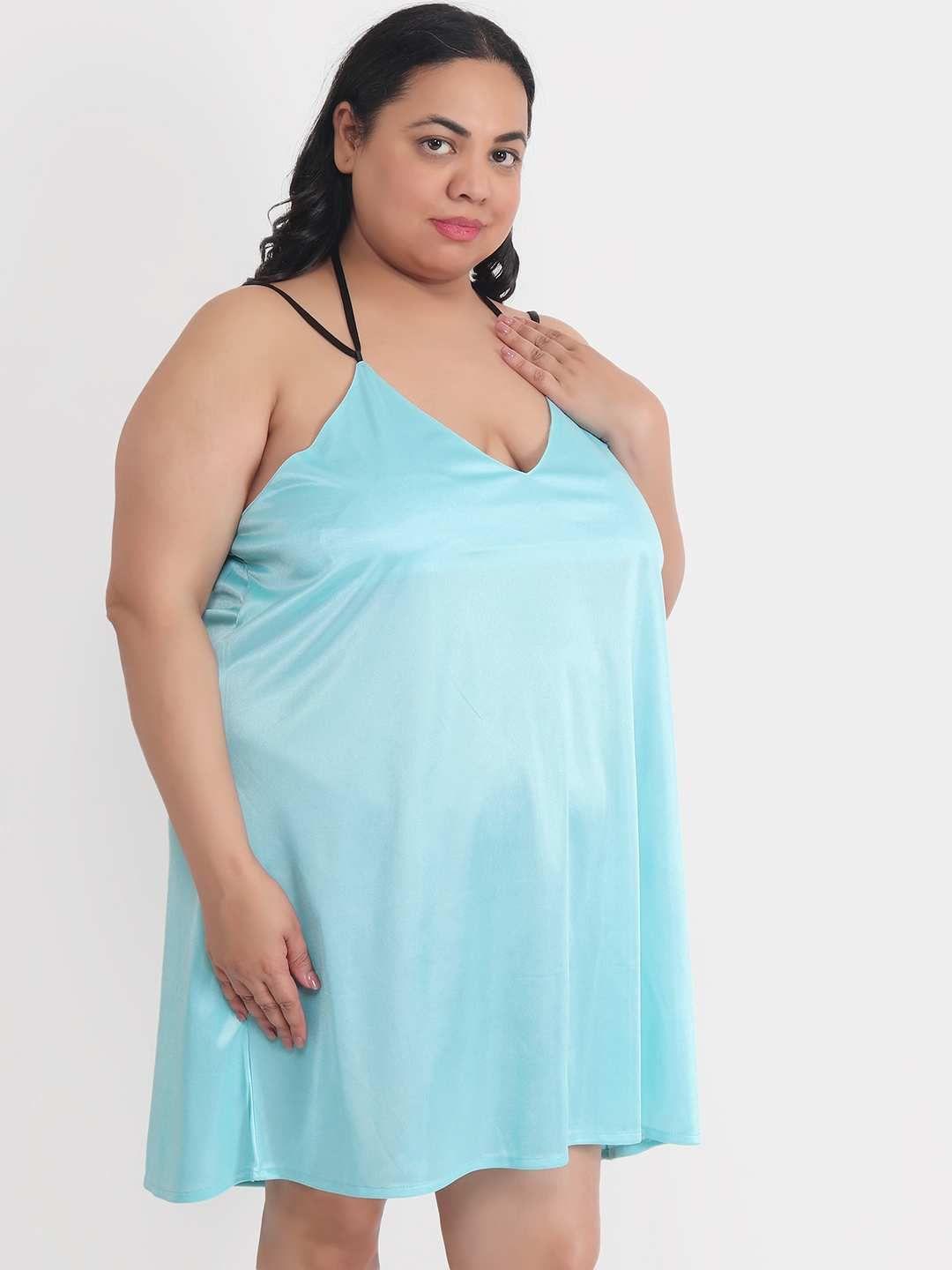 Plus Size Sexy Solid Satin Green Babydoll and Bikini Dress Dress for Honeymoon BB37Gs