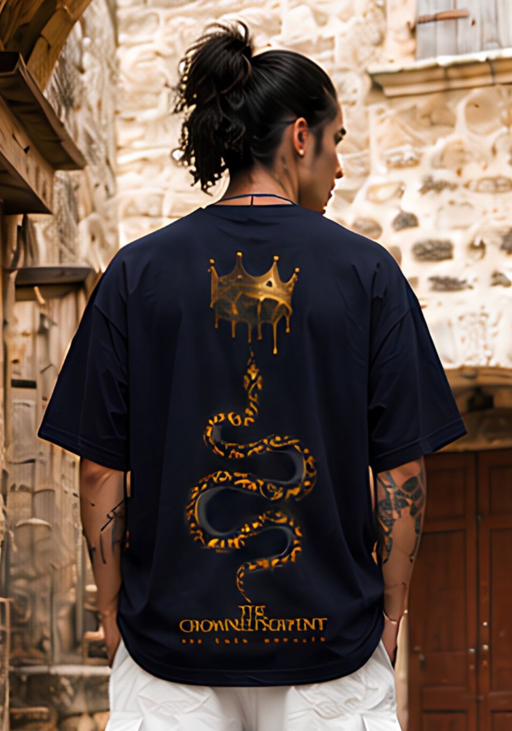 Hue Nox Men's Navy The Dark Royalty Graphic Oversized T-Shirt