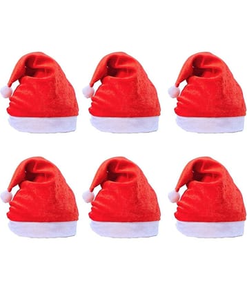 Kaku Fancy Dresses Santa Clause Cap | Santa Hat | Santa Hat for Kids | Red Christmas Caps 6pcs Free Size  - Red